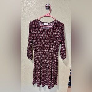 French Grey Black and Red Patterned Dress